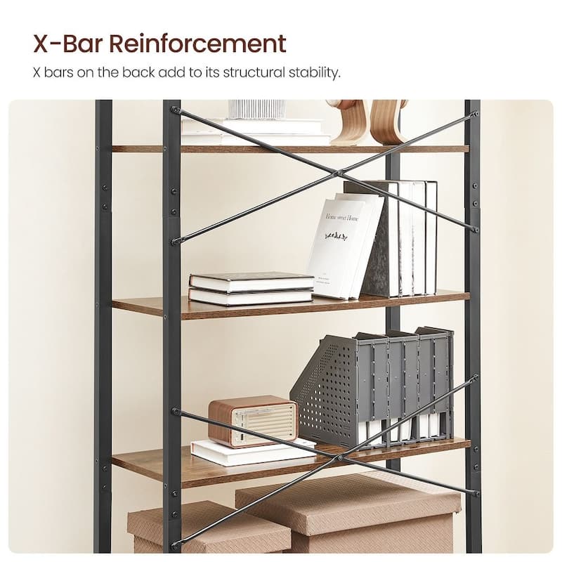 Rustic Brown and Black 6-Tier Industrial Bookshelf with Anti-Tip Kit - 31.5”L x 11.8”W x 73.2”H (80 x 30 x 186 cm)
