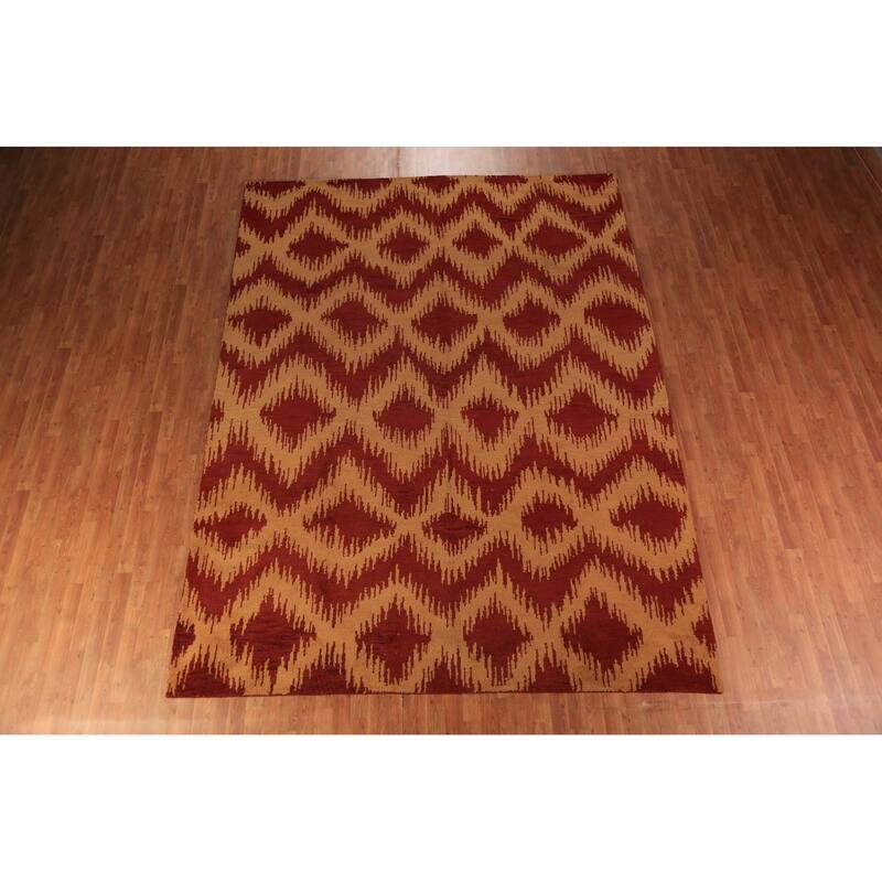 Hand Knotted Oriental 100% Wool Carpet Modern Geometric Red Moroccan Area Rug - 11' 8'' X 8' 11''