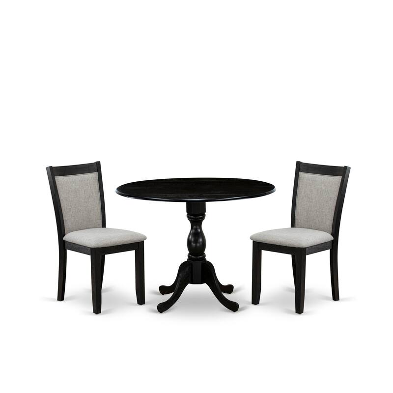 East West Furniture Dining Table Set- a Round Kitchen Table and Linen Fabric Dining Chairs, Wire brushed Black (Pieces Options)