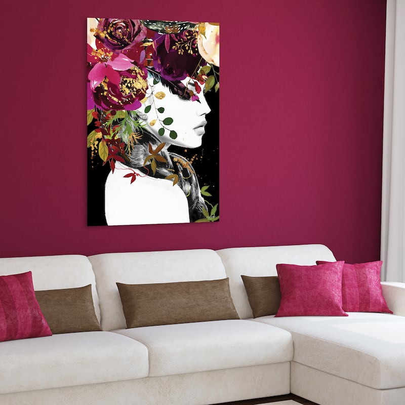 "Beautiful Women & Flowers" Frameless Free Floating Tempered Glass Panel Graphic Wall Art 24 in. x 24 in.