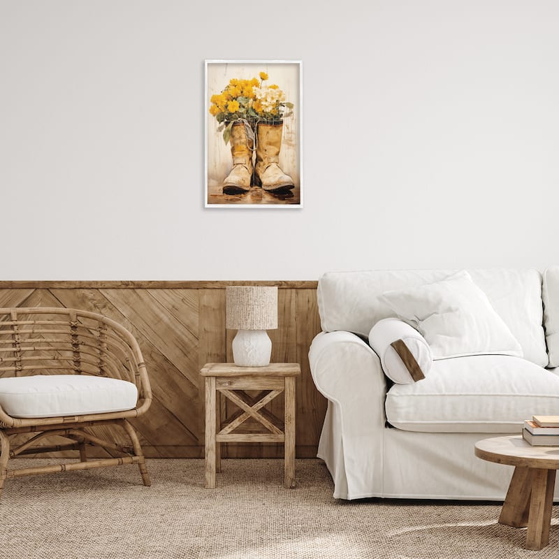 Stupell Flowers in Rugged Country Boots Framed Giclee Art Design By Heidi Kuntz