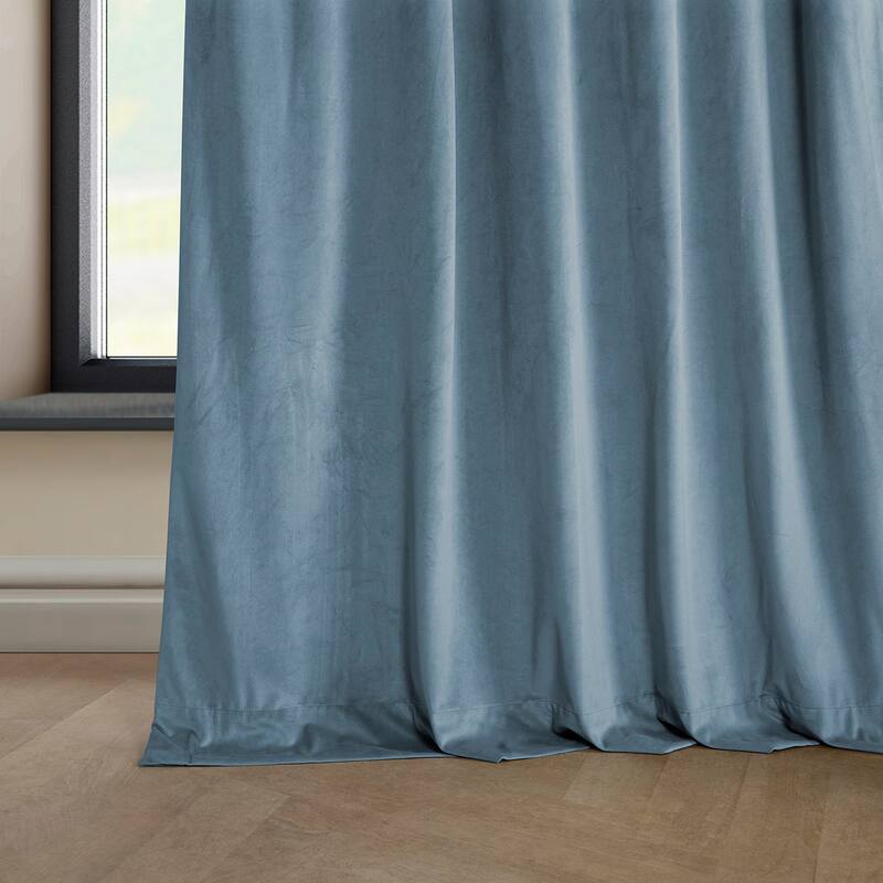 Exclusive Fabrics Heritage Plush Velvet Room Darkening Curtain (1 Panel) - Luxurious Single Drapery for Enhanced Room Darkening - 50 X 96 - Denmark Blue