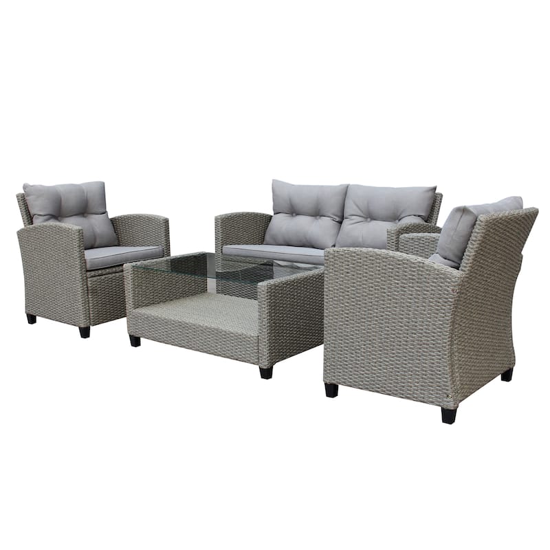 M4H Versailles 4-Piece Wicker Sectional Outdoor Conversation Set - Brown