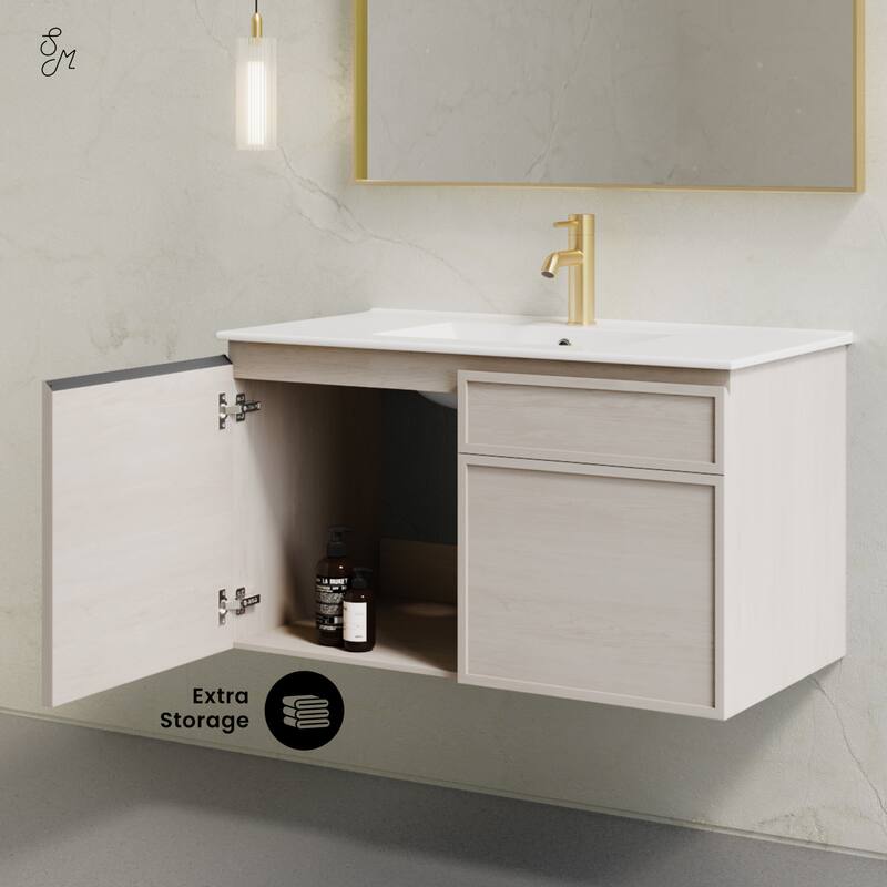 St. Tropez 36" Wall-Mounted Bathroom Vanity In White Oak With Sink Top - 36