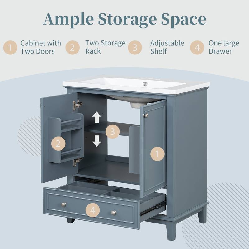 30" Bathroom Vanity without Sink, Base Only,Multi-functional Bathroom Cabinet with Doors and Drawer,Solid Frame and MDF Board