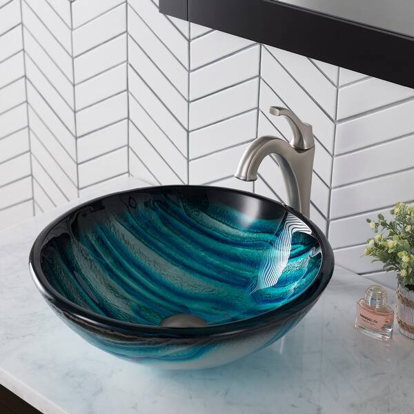 Kraus Nature 17 In Blue Round 19 Mm Thick Glass Vessel Bathroom Sink Overstock 8843424