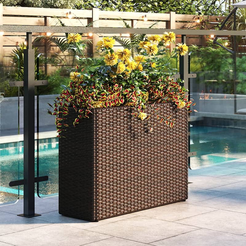 Costway 1/2 PCS 24" Tall PE Rattan Planter Box with Removable Liner