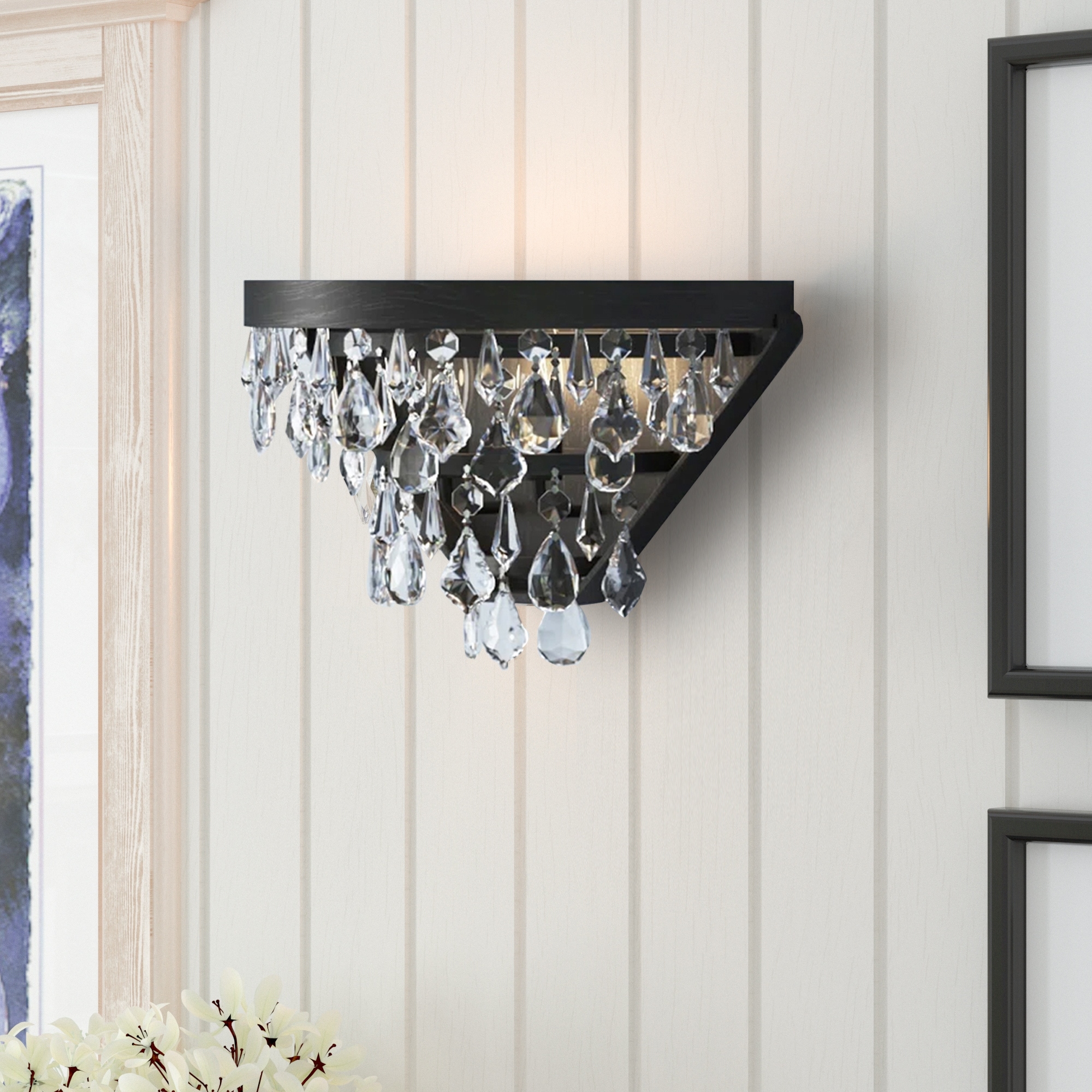 Maxax 2 Light Black Wrought Iron Crystal Wall Light