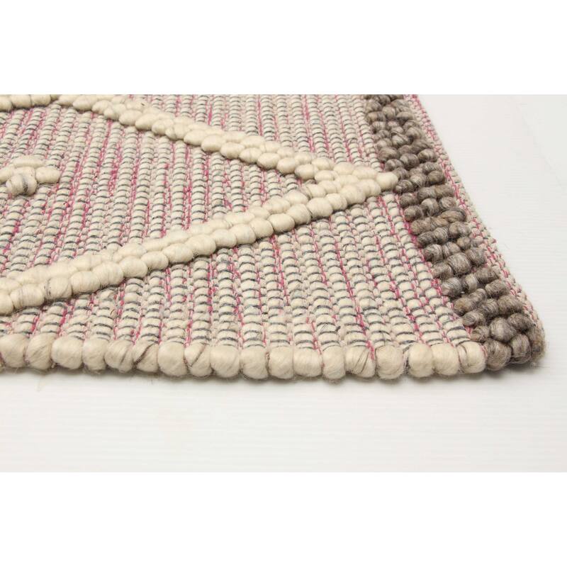 ECARPETGALLERY Braid weave Sienna Khaki, Pink Wool Rug - 6'2 x 9'1