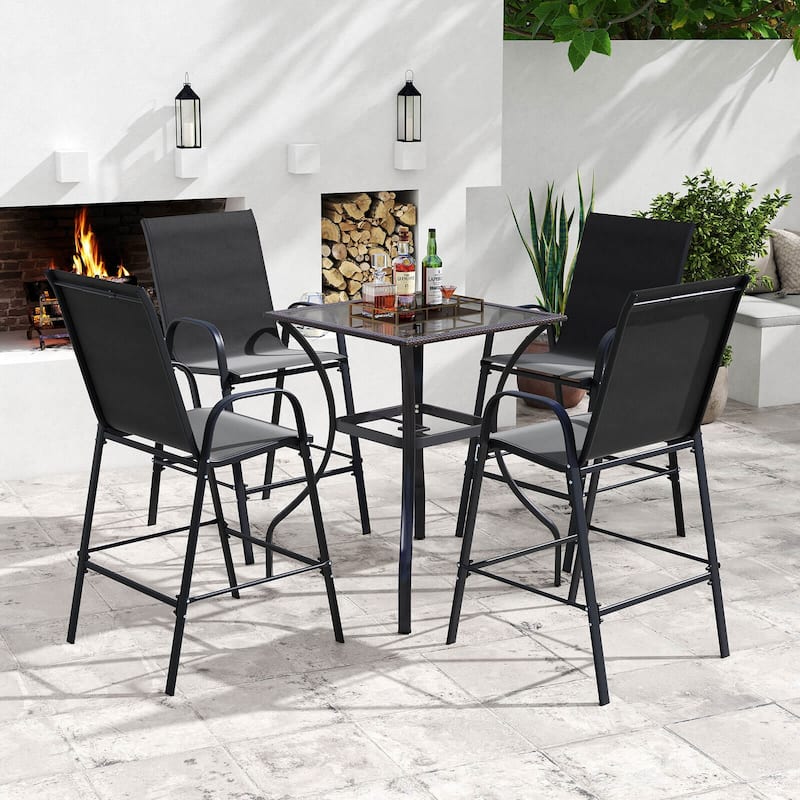 Costway 2 PCS Outdoor Bar Stools 29" Fabric Bar Height Stools with - See Details