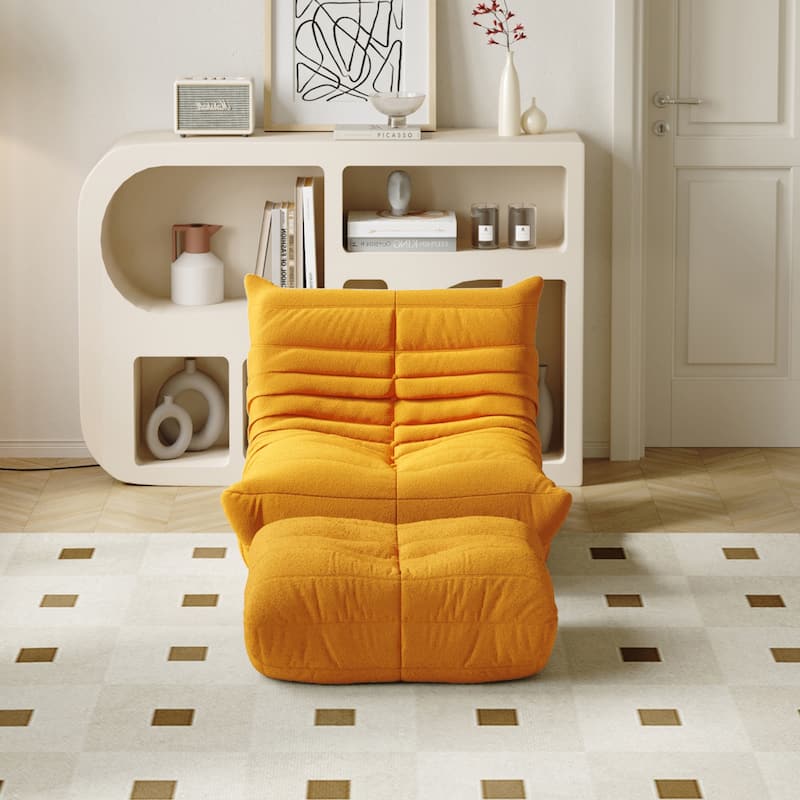 Fireside Chair with Ottoman, Lazy Floor Sofa For Living Room
