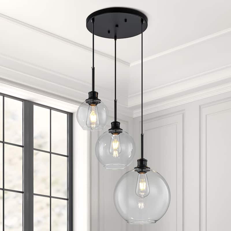Starsky Modern 3-Light Clear Glass Chandelier Cluster Adjustable Height Pendant Lights for Kitchen Dining Room - Mixed-Size Clear Glass