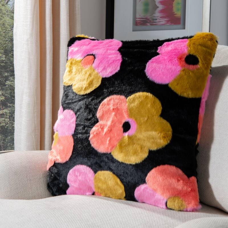 SAFAVIEH Marseille Floral 20" Child Fur Pillow