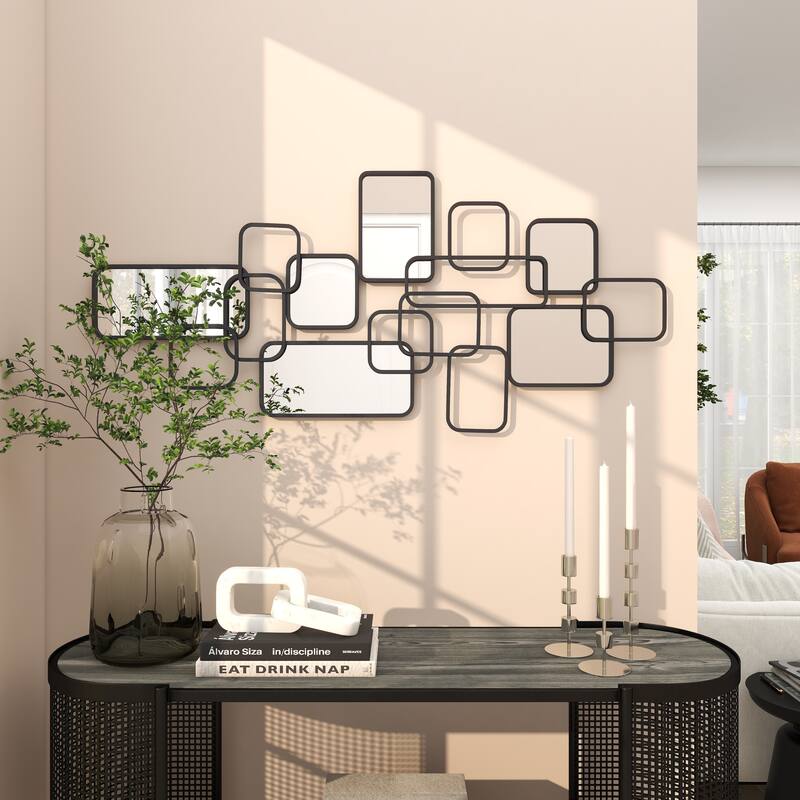 CosmoLiving by Cosmopolitan Artistic Black Metal Geometric Wall Mirror