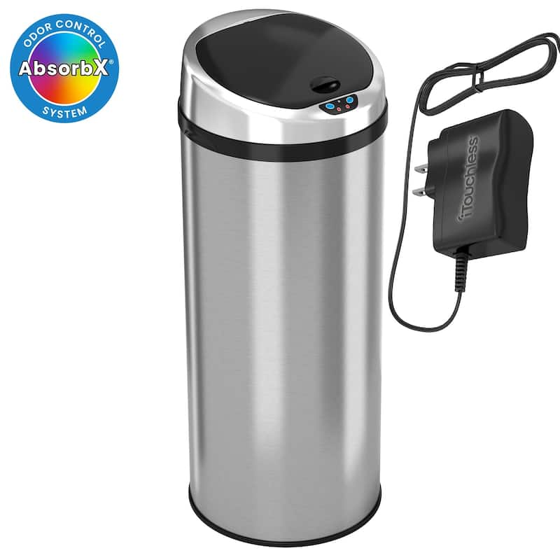 iTouchless 13 Gal Round Stainless Steel Touchless Sensor Trash Can