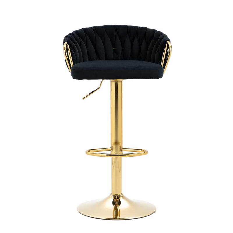 Set of 2 Bar Stool Adjustable Height Swivel Velvet Woven
