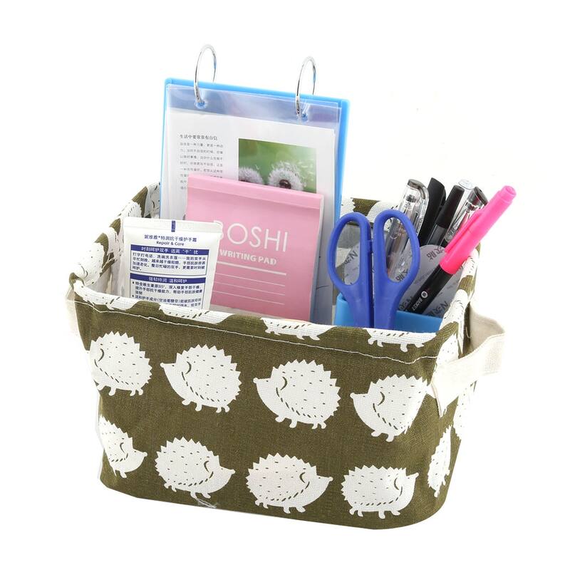 Home Wardrobe Cotton Linen Hedgehog Print Underwear Sundries Socks Storage Box - White, Green