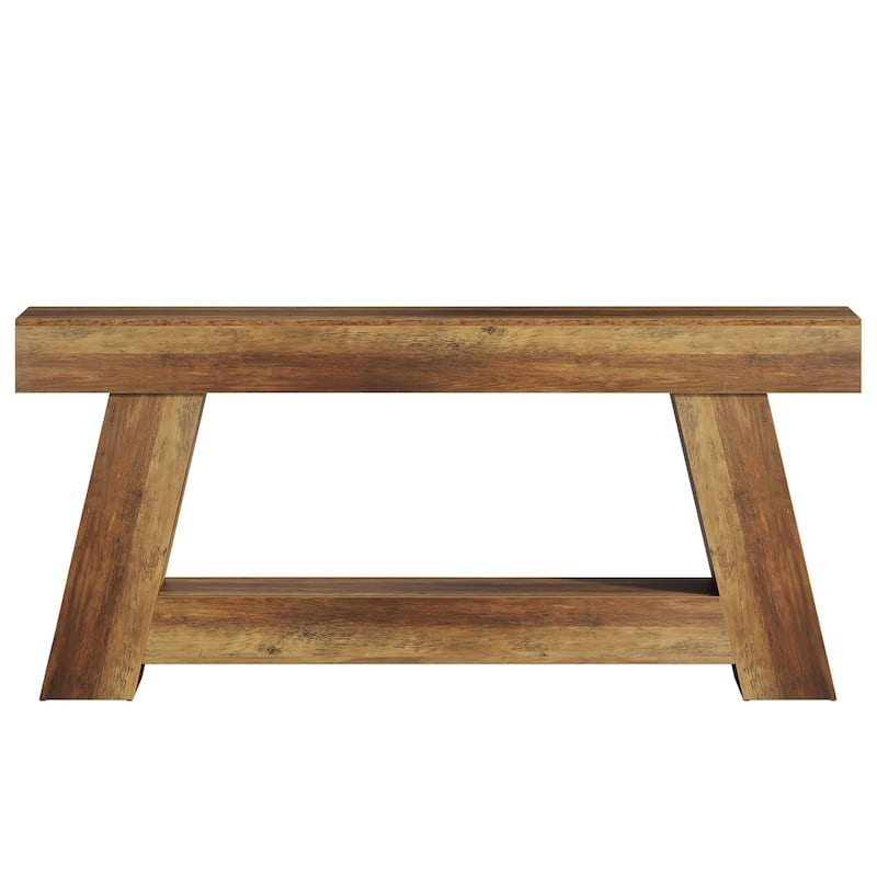 Industrial Rectangular Wooden 2-Tier Console Table for Extra Storage
