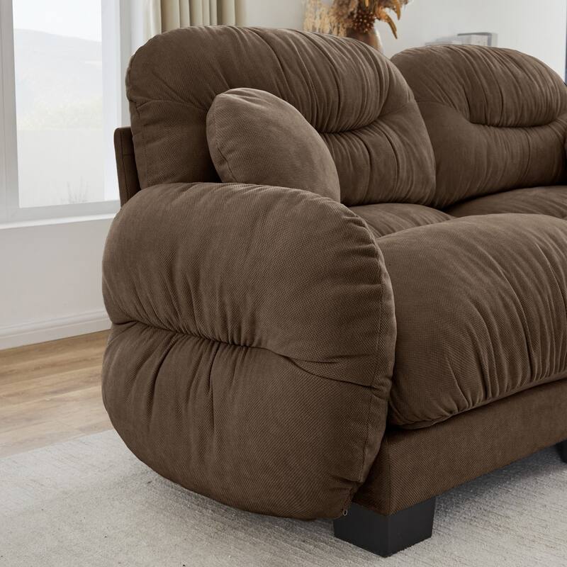 116" Chenille Pleated Design Sectional Sofa with Ottoman and 2 Round Pillows