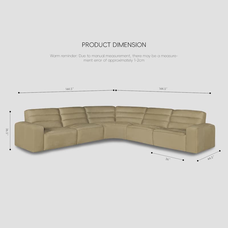 5PCS, 3 power Recliners, Full-Grain Leather Reclining Large Sectional with Zero Gravity