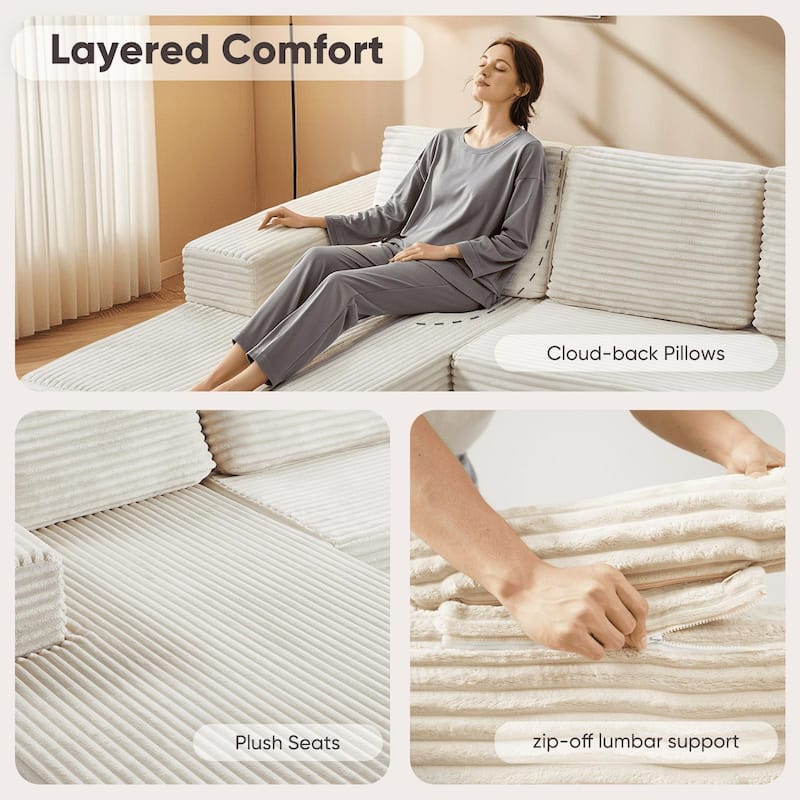 Indoor 108" Oversized Loveseat Sofa Lounge Chair with Fluffy Comfy Cloud Couch - 1 Set