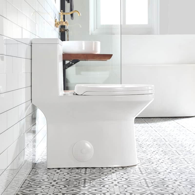 HOROW One-piece 0.8 GPF/1.28 GPF High Efficiency Dual Flush Elongated Toilet in. White Soft-Close Seat Included ADA Height