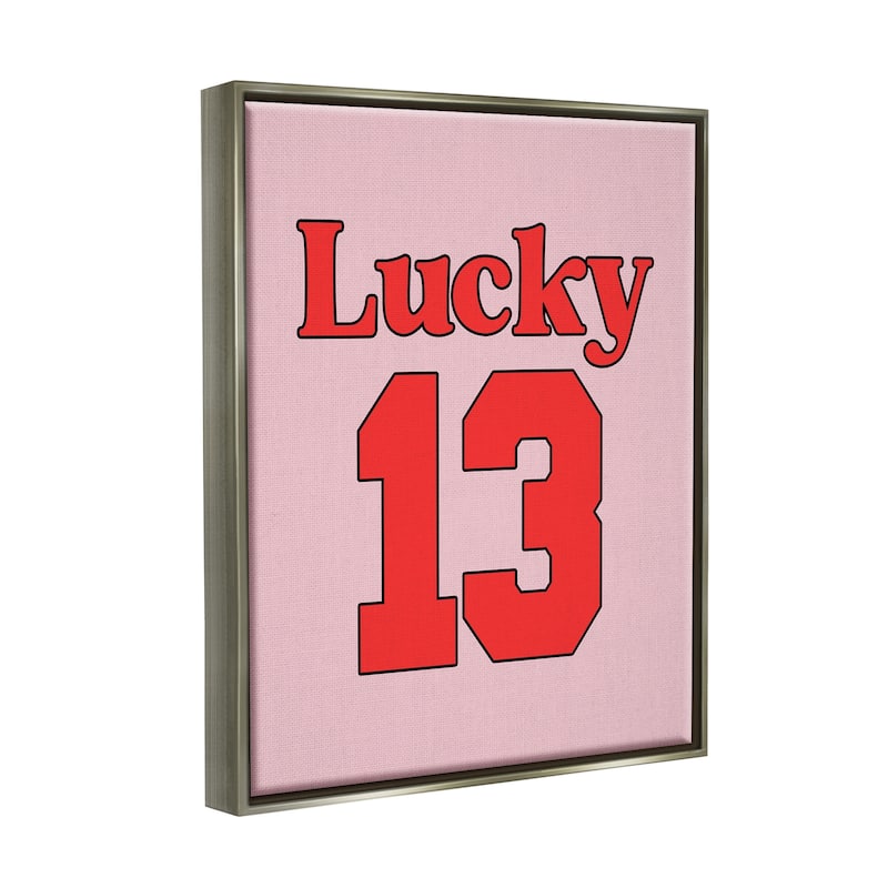 Stupell Lucky 13 Varsity Text Framed Floater Canvas Wall Art Design by ...