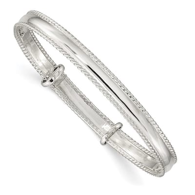Curata 925 Sterling Silver Children's 6" 4.75mm Miligrain Adjustable Bangle Bracelet