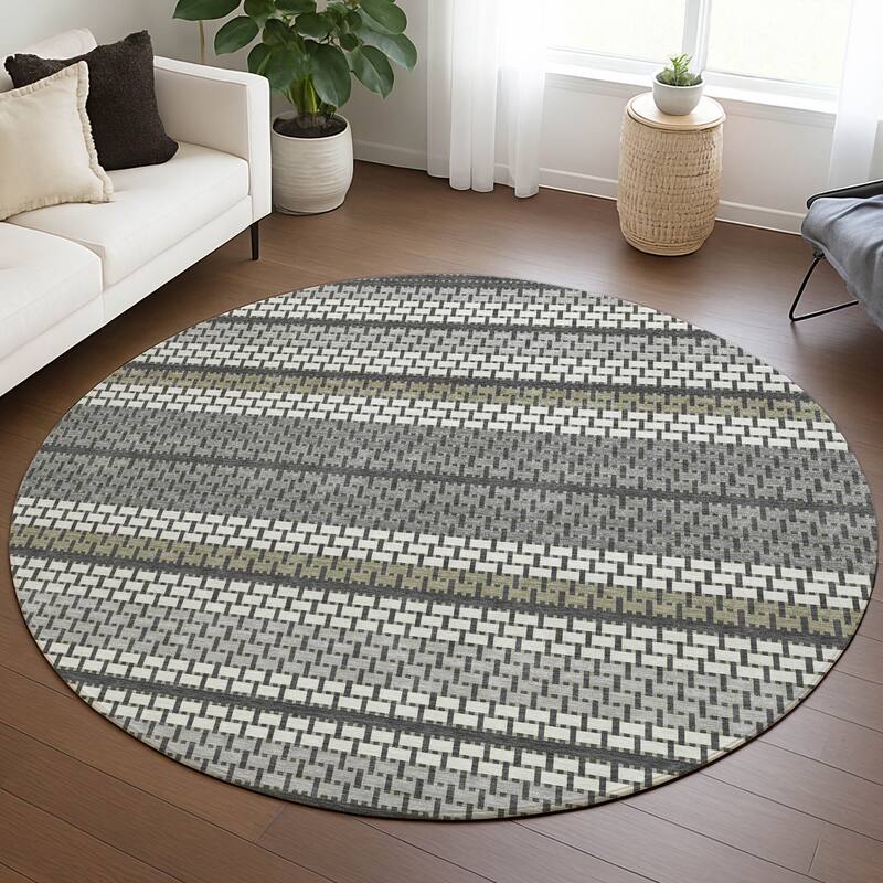 Machine Washable Indoor/ Outdoor Boho Stripe Chantille Rug