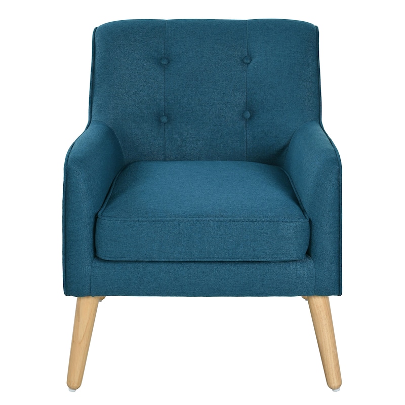 Mid-Century Modern Armchair - Tufted Fabric Accent Chair with Solid Wood Legs - Classic Button-Tufted Back & Tapered Design