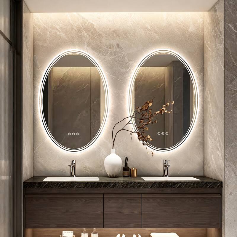UL Certified Oval LED Bathroom wall Mirror, Anti-fog, 3-Color Dimmable