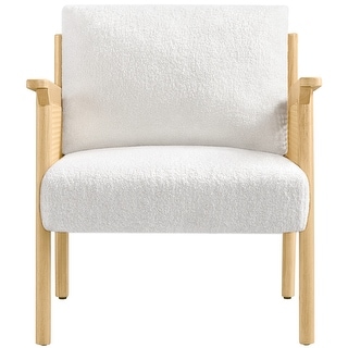 Yaheetech Upholstered Accent Chair Boucle Lounge Chair with Rattan Back and Sides