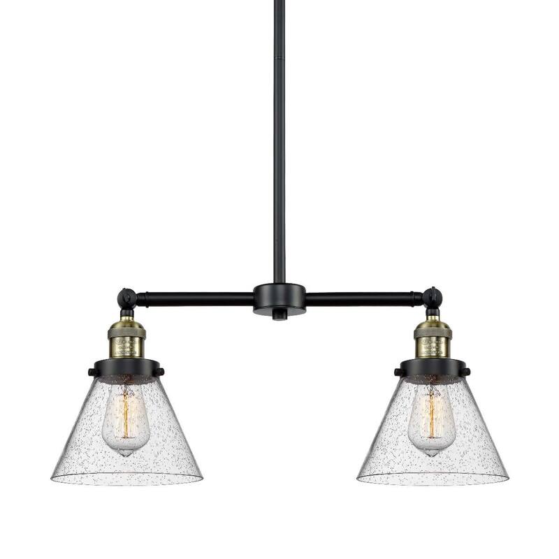 Innovations Lighting Large Cone 2 Light 21" Wide Linear Chandelier - Black / Antique Brass / Seedy