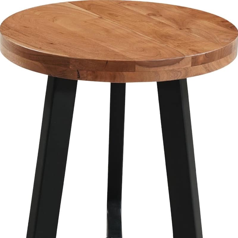 HomeRoots 24" Brown and Black Solid Wood And Iron Round Cross Legs End Table - 22.00 in. x 24.00 in. x 22.00 in.