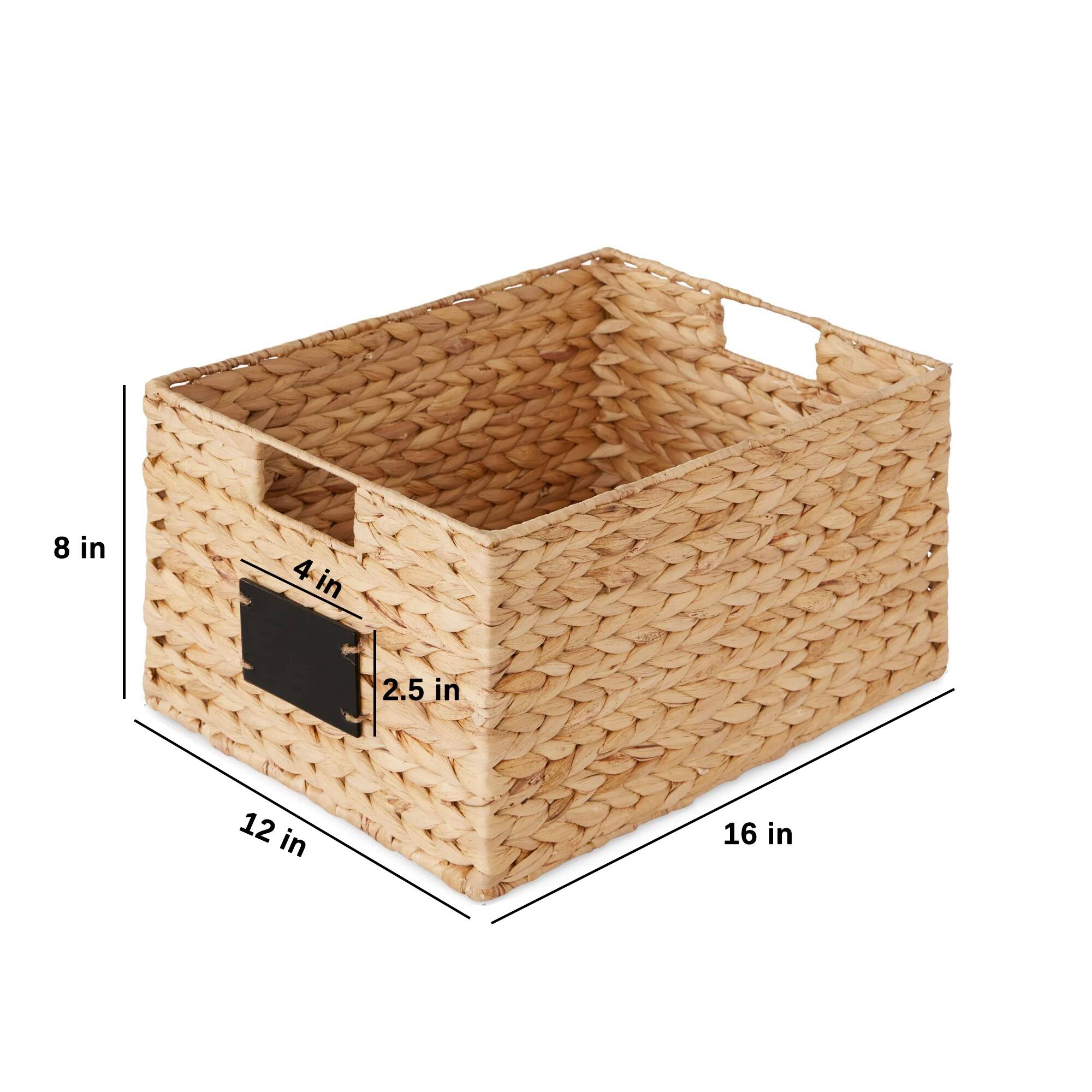 Set of 2 Water Hyacinth Pantry Baskets w/ Chalkboard, Marker 16in