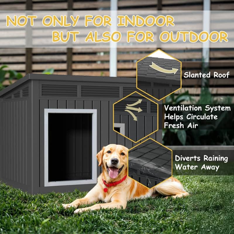 Weatherproof Indoor Outdoor Dog House, Raise Base with Drainage Grooves,42inch