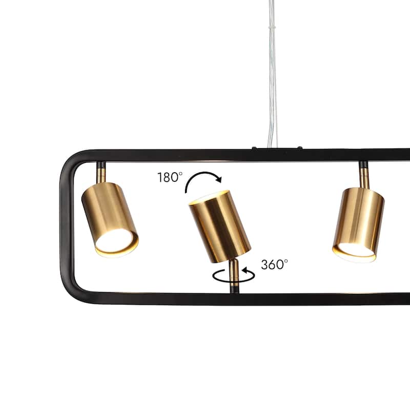 Modern 5-Light Black Gold Metal Linear Chandelier Industrial Island Pendant Lights for Dining Room - 31.5 "