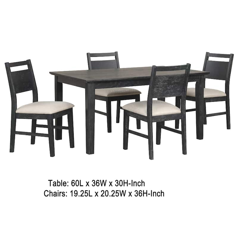 Saby 5pc Dining Table Set, 4 Side Chairs, Black Rubberwood, Light Brown