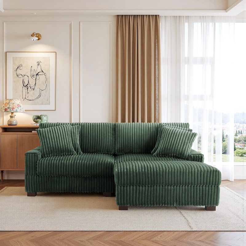 79" W Upholstered Plush Corduroy Sectional Modular Sofa with Ottoman