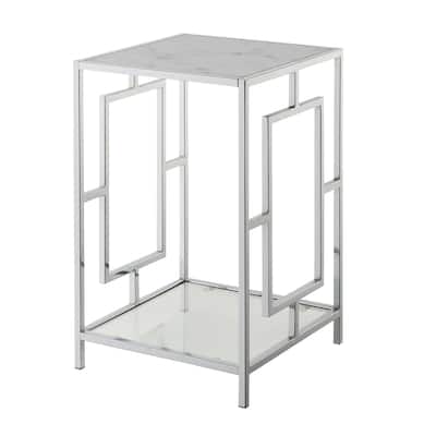 Chrome End Table with Glass Shelf - Modern Square Accent Table for Living Room, 24"H - 24