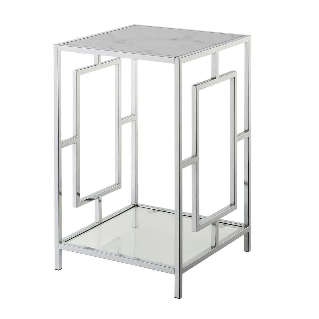 Chrome End Table with Glass Shelf - Modern Square Accent Table for Living Room, 24"H - 24