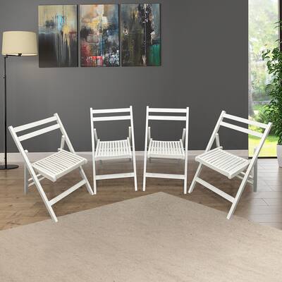 Living Room Accent Chair Solid Wood Folding Chair (Set of 4) & Open Back Dining Chairs with Comfortable Slatted Seat