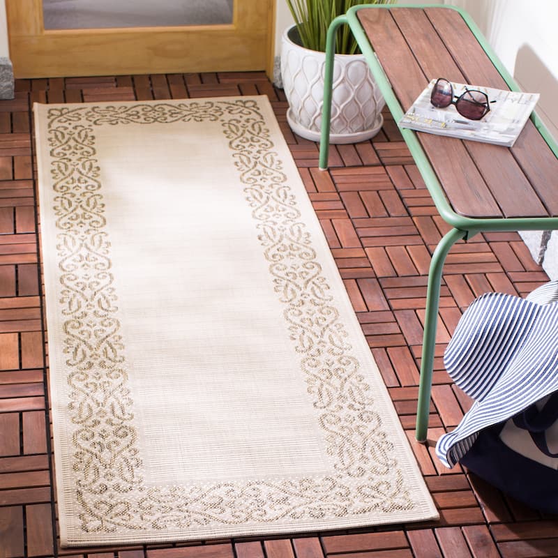 SAFAVIEH Courtyard Ikerne Waterproof Patio Backyard Rug - 2'3" x 12' Runner - Natural/Brown