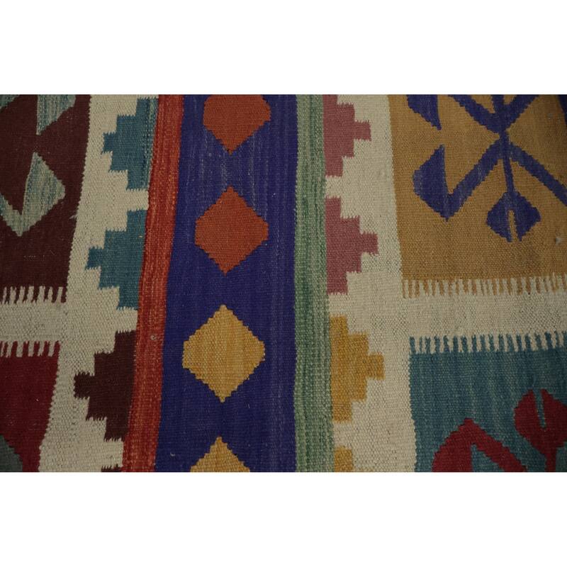 Hand Woven Oriental 100% Wool Carpet Southwestern Tribal Multi-Colored Kilim Area Rug - 12' 0'' X 8' 8''