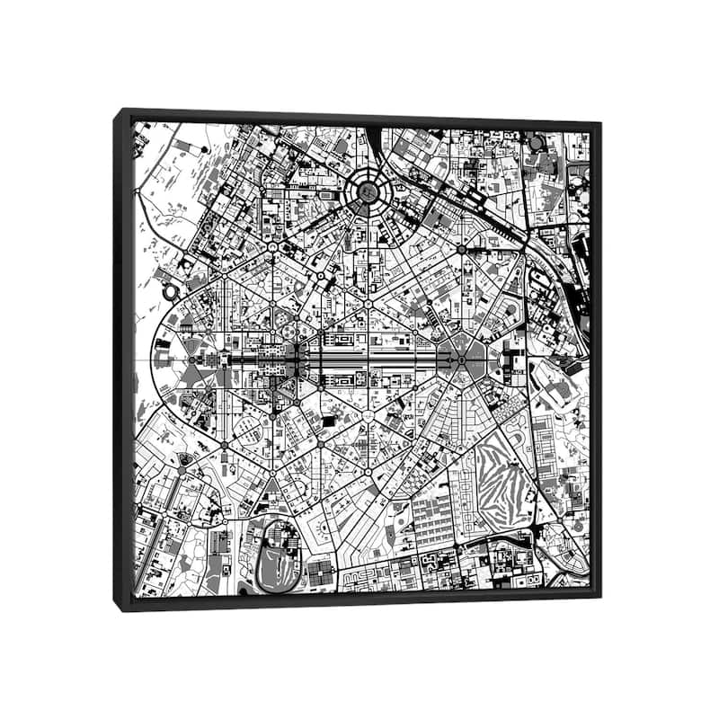 iCanvas "New Delhi Black And White" by Planos Urbanos Framed - Black - 26x26