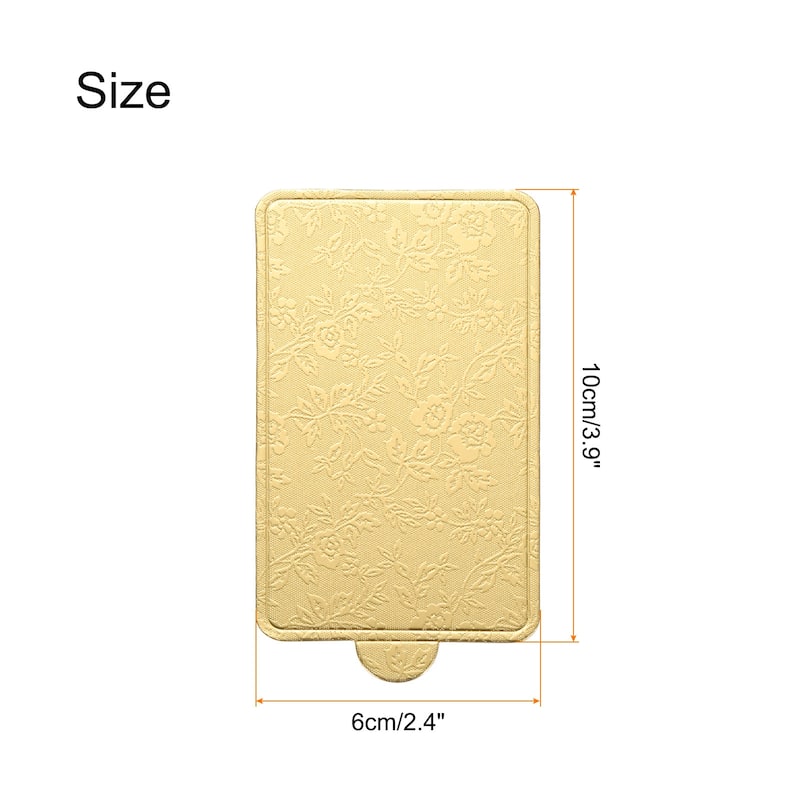 100pcs Mini Cake Boards, Mousse Cake Cardboards Rectangle Cake Bases - Floral Gold - 3.9 x 2.4 inch