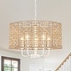 preview thumbnail 13 of 46, 5 - Light Dimmable Drum Chandelier Natural Rattan Bohemian & Coastal Pendant - 18.9 in White/Brown