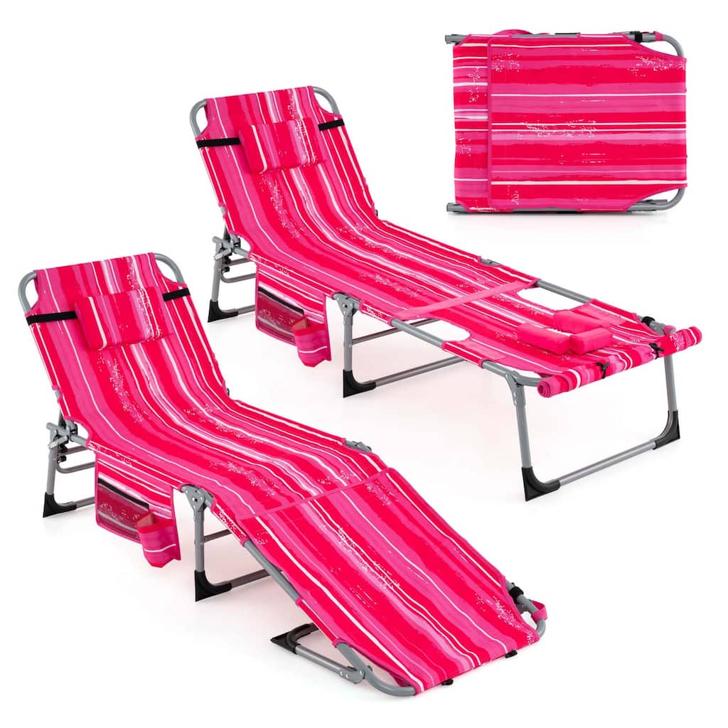 Goplus 2 PCS Outdoor Folding Chaise 5-Position Lounge Chair with - See Details
