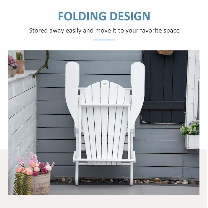 Outsunny Folding Adirondack Chair with Pull Out Ottoman, Outdoor Fir Wood Fire Pit Chair with Footrest, Porch Fanback Lounge