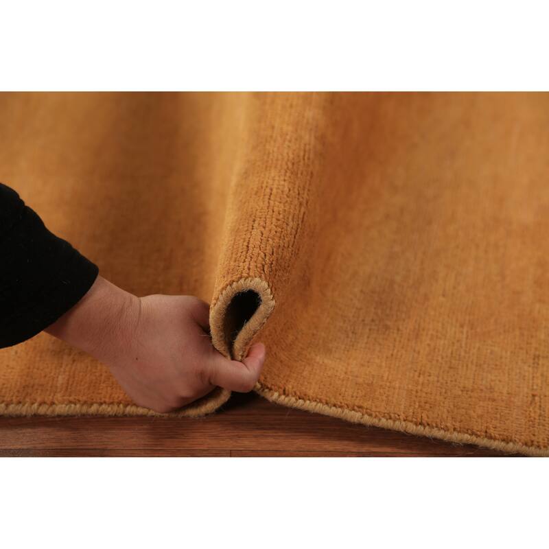 Modern Gabbeh Oriental Rug Handmade Solid Yellow Wool Carpet - 5'0" x 6'6"